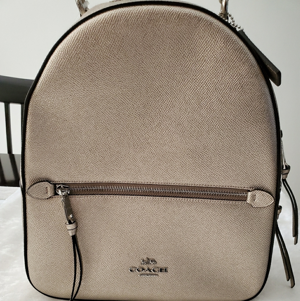 COACH Jordyn Metallic Gold Pewter Silver Backpack F84221